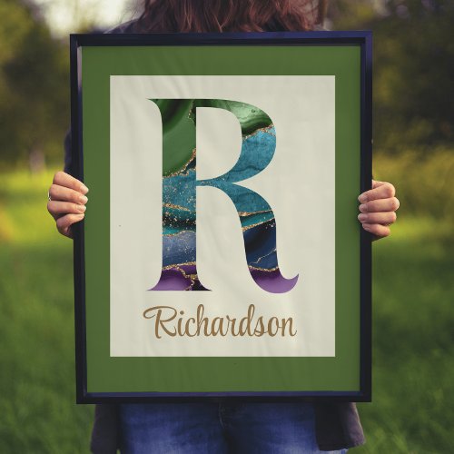 Peacock Agate Letter R Personalized  Poster