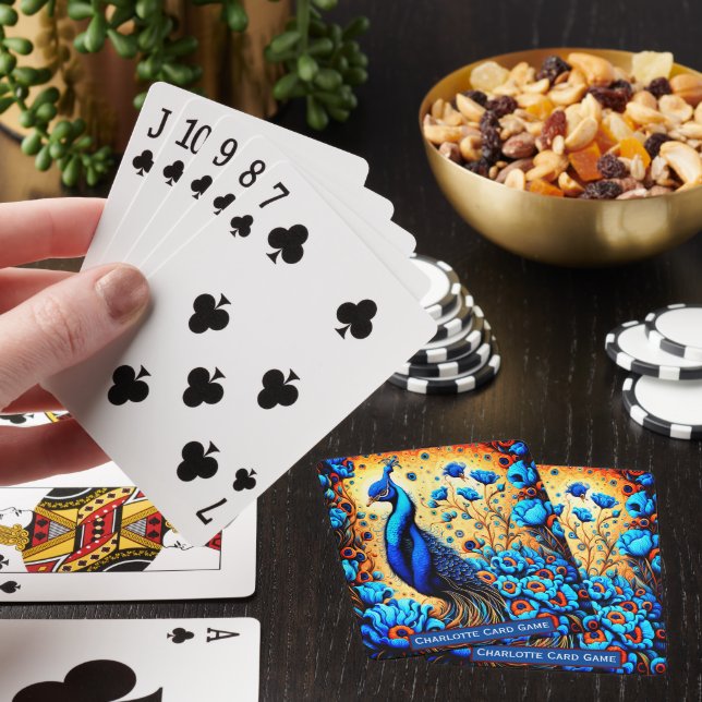 Peacock Amongst Blooms Monogram kids Old Maid Game Poker Cards (In Situ)