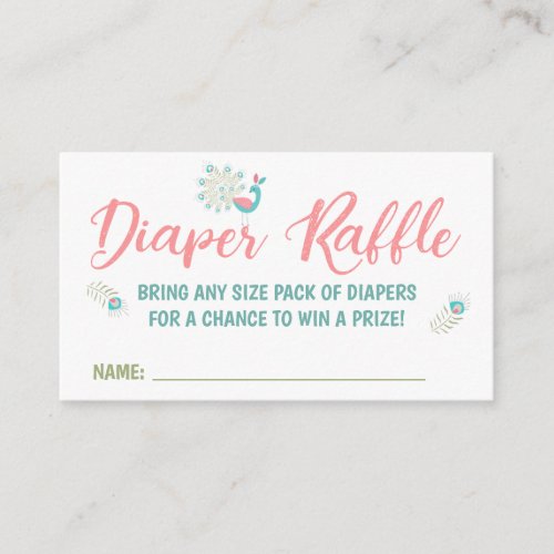 Peacock and Baby Fox Diaper Raffle Tickets Enclosure Card