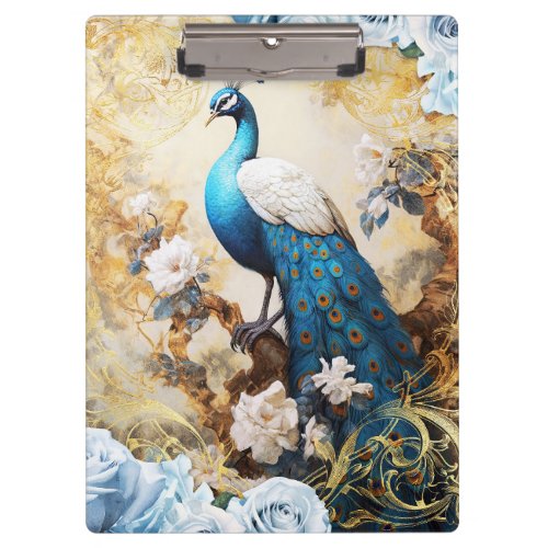 Peacock and Blue Roses Clipboard