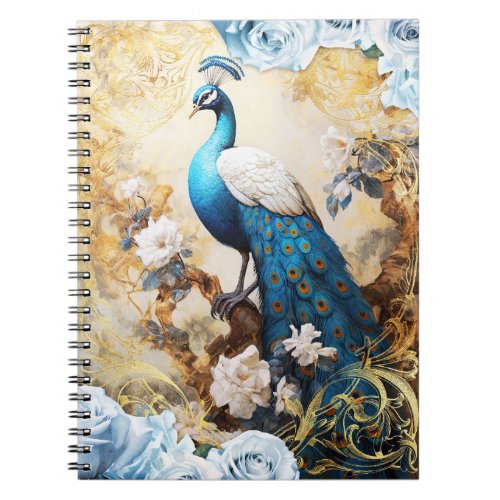 Peacock and Blue Roses Notebook
