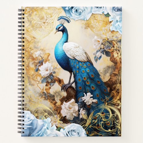 Peacock and Blue Roses Notebook