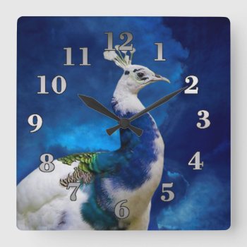 Peacock And Blue Sky Square Wall Clock by ErikaKai at Zazzle