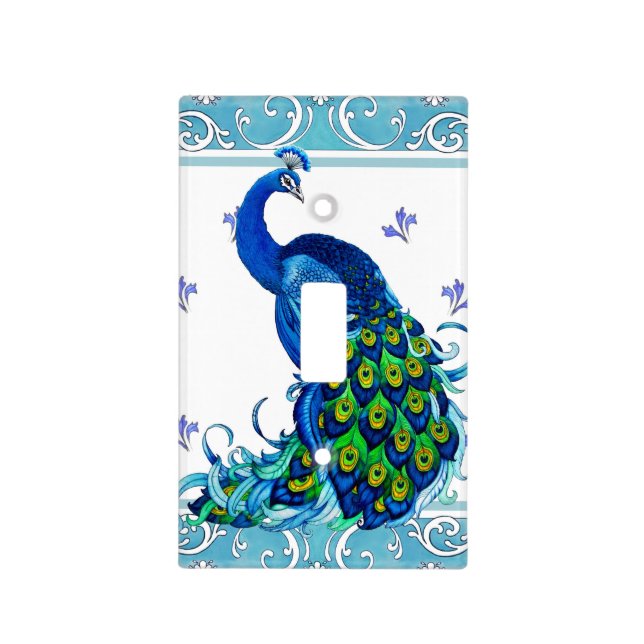 Peacock and blue swirl switch cover (Front)