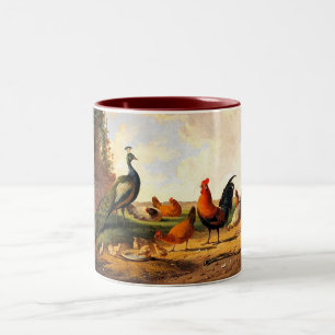 Peacock and chickens Two-Tone coffee mug