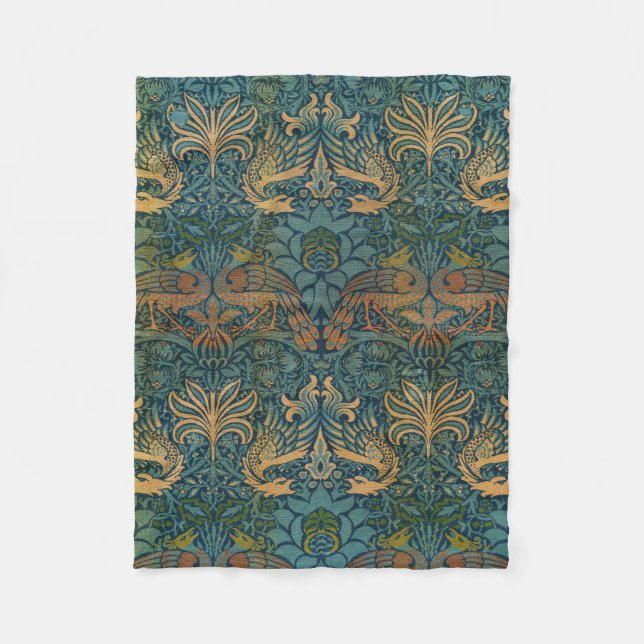 Peacock and Dragon, 1878 by William Morris Fleece Blanket (Front)