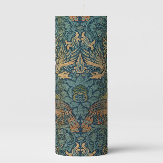 Peacock and Dragon, 1878 by William Morris Pillar Candle (Front)