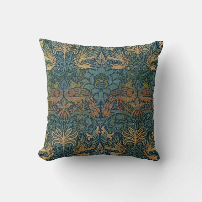 Peacock and Dragon, 1878 by William Morris Throw Pillow (Front)