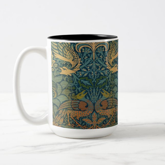 Peacock and Dragon, 1878 by William Morris Two-Tone Coffee Mug (Left)