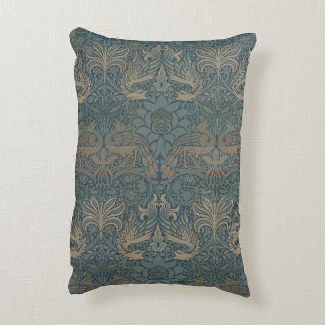 Peacock and Dragon by William Morris Accent Pillow (Back(Vertical))