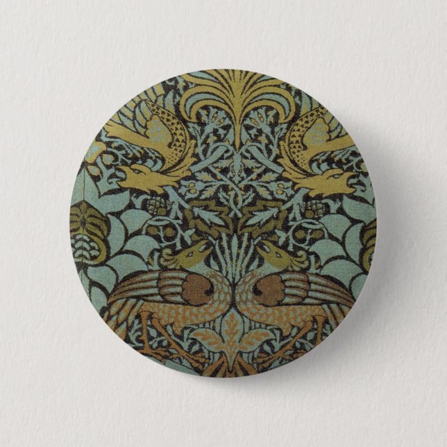 Peacock and Dragon (by William Morris) Button (Front)