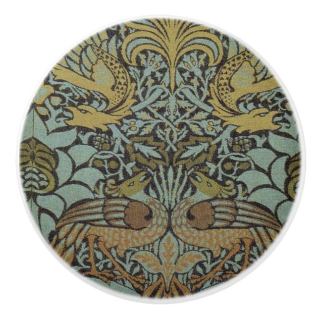 Peacock and Dragon (by William Morris) Ceramic Knob (Front)