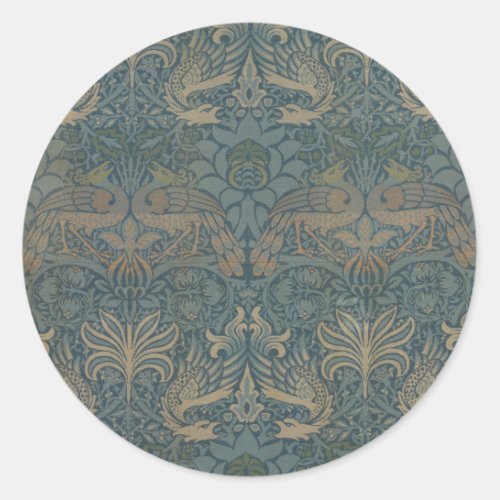 Peacock and Dragon by William Morris Classic Round Sticker
