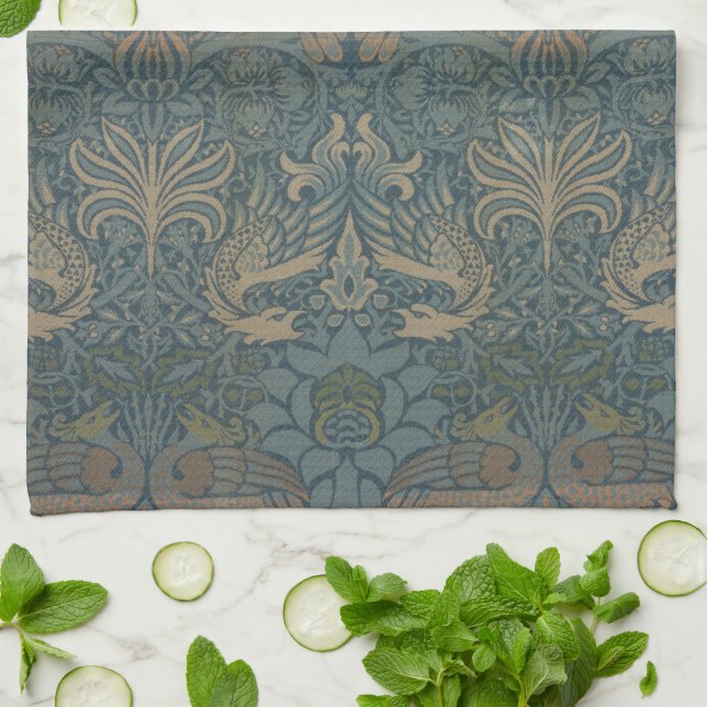 Peacock and Dragon by William Morris Kitchen Towel (Folded)