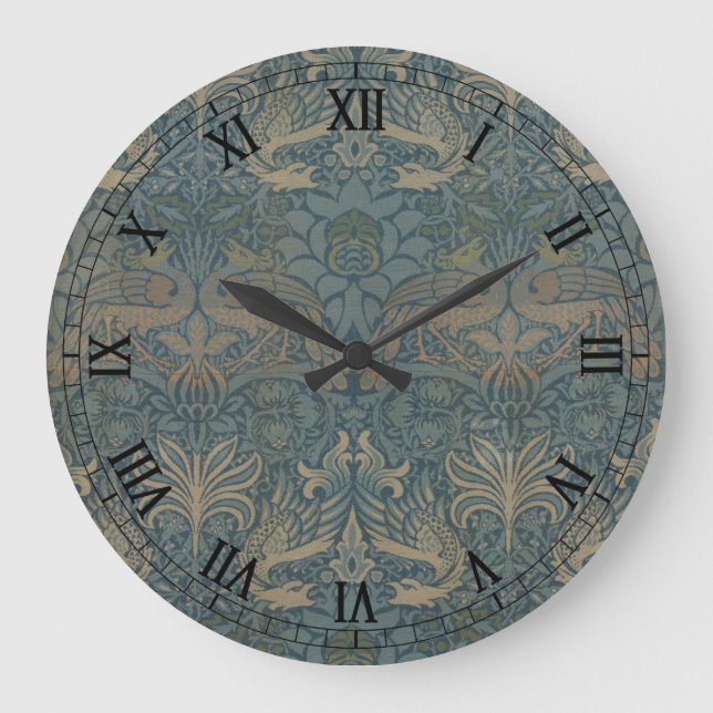 Peacock and Dragon by William Morris Large Clock (Front)