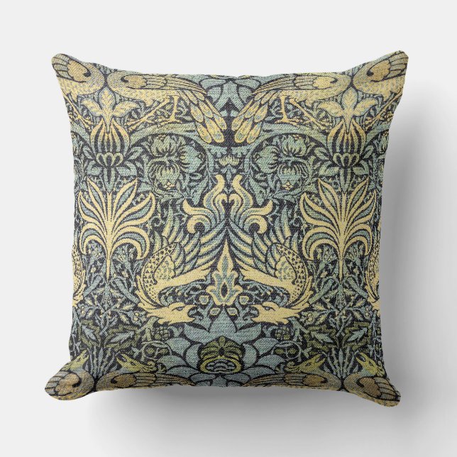 Peacock and Dragon" by William Morris  Throw Pillow (Front)