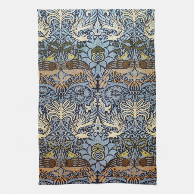 Peacock and Dragon, William Morris Kitchen Towel (Vertical)