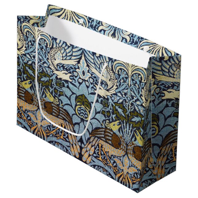 Peacock and Dragon, William Morris Large Gift Bag (Front Angled)