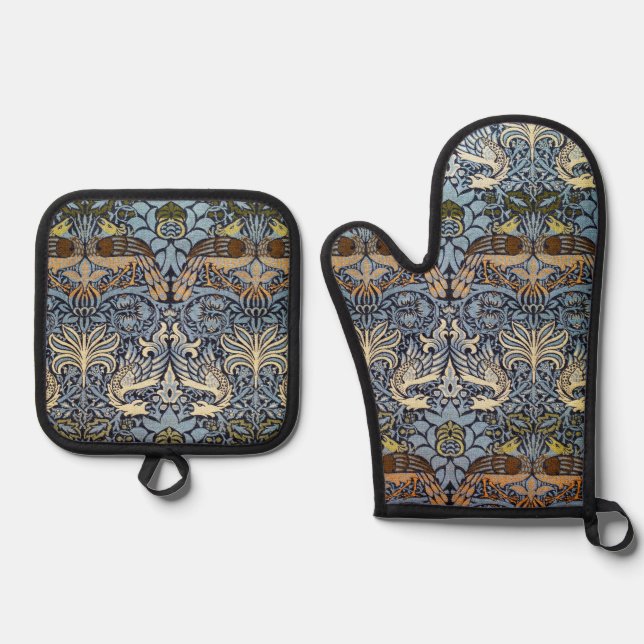 Peacock and Dragon, William Morris Oven Mitt & Pot Holder Set (Front)
