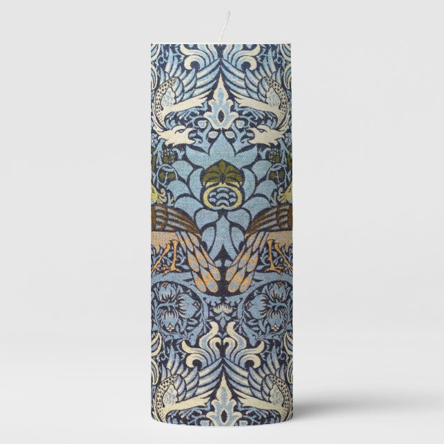 Peacock and Dragon, William Morris Pillar Candle (Front)