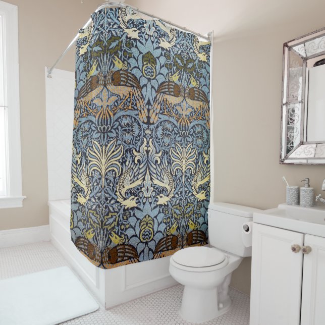 Peacock and Dragon, William Morris Shower Curtain (In Situ)