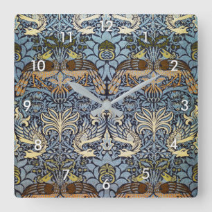 Peacock and Dragon, William Morris Square Wall Clock