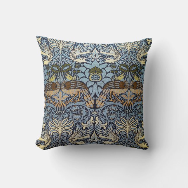 Peacock and Dragon, William Morris Throw Pillow (Front)