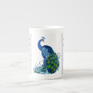 Peacock and Dragonfly Design Bone China Mug