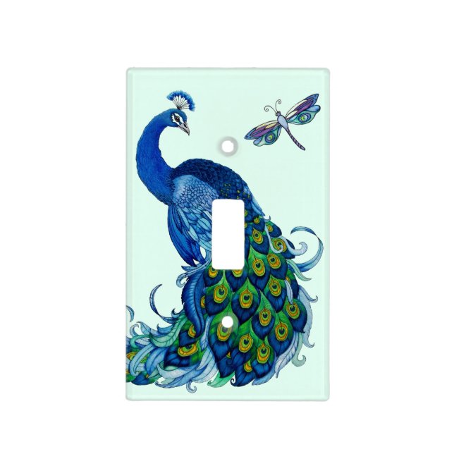 Peacock and Dragonfly Design Light switch cover (Front)