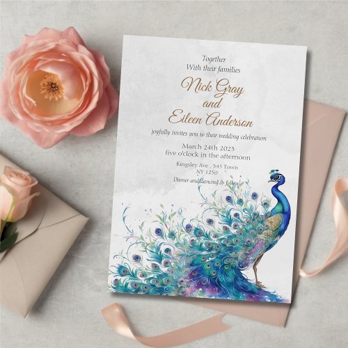 Peacock and Feather Wedding Invitation