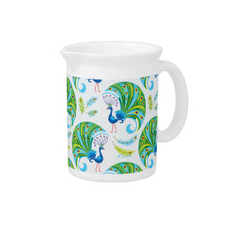 Peacock and Feathers Pattern Beverage Pitcher