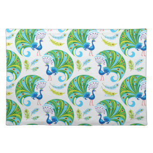 Peacock and Feathers Pattern Cloth Placemat