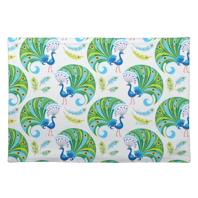 Peacock and Feathers Pattern Cloth Placemat (Front)