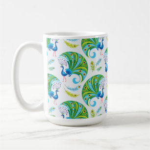Peacock and Feathers Pattern Coffee Mug
