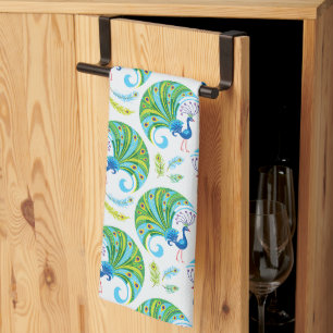 Peacock and Feathers Pattern Kitchen Towel