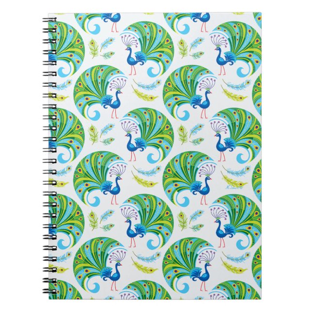Peacock and Feathers Pattern Notebook (Front)