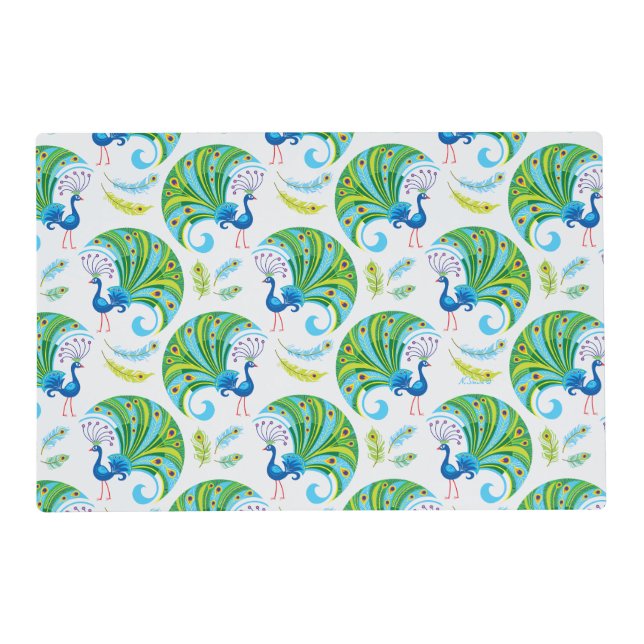Peacock and Feathers Pattern Placemat (Front)