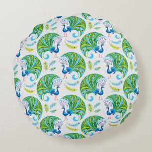 Peacock and Feathers Pattern Round Pillow