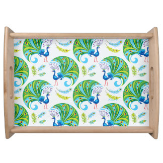 Peacock and Feathers Pattern Serving Tray