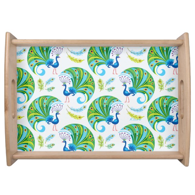 Peacock and Feathers Pattern Serving Tray (Front)