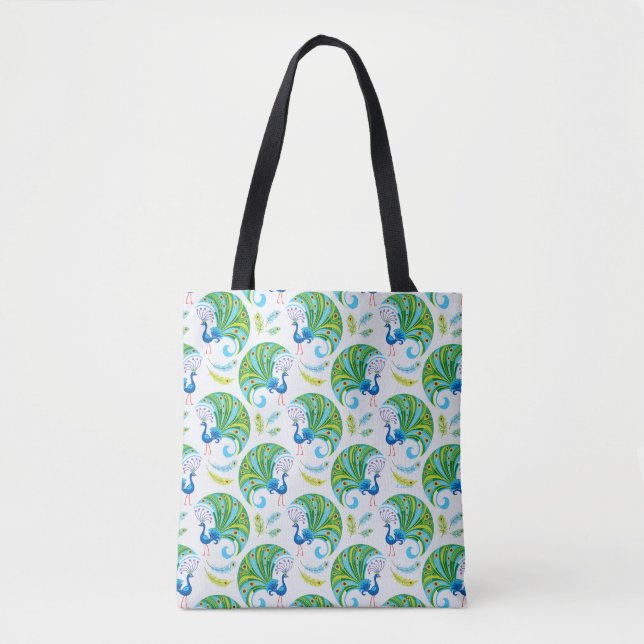 Peacock and Feathers Pattern Tote Bag (Front)