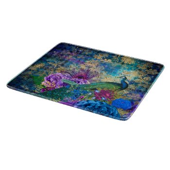 Peacock And Florals Cutting Board by FairyWoods at Zazzle