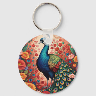 Peacock and flowers keychain