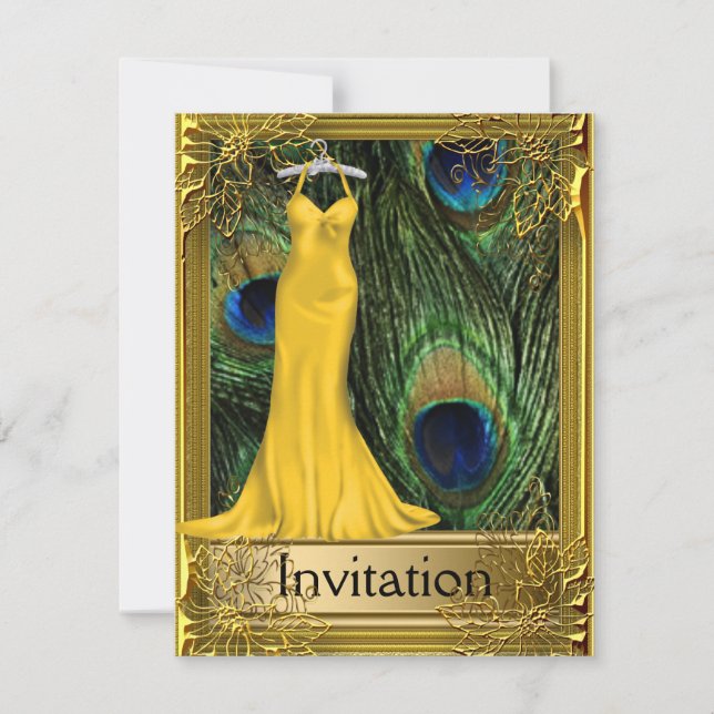 Peacock and Gold Invitation Any Party (Front)