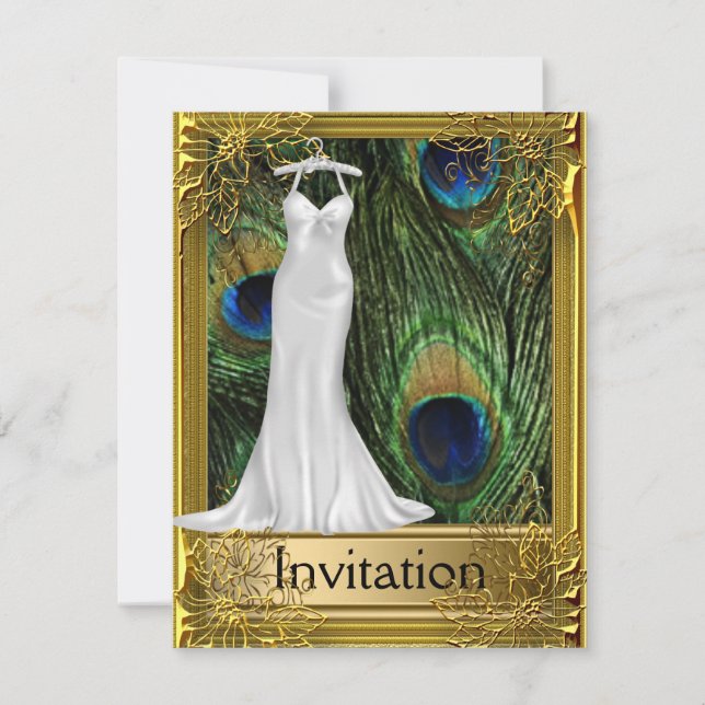 Peacock and Gold White Any Party Invitation (Front)