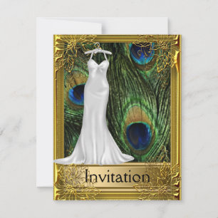 Peacock and Gold White Any Party Invitation