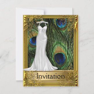 Peacock and Gold White Any Party Invitation
