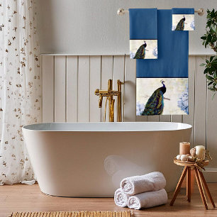 Peacock and hydrangea bath towel set