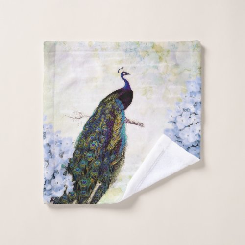 Peacock and hydrangea bath towel set