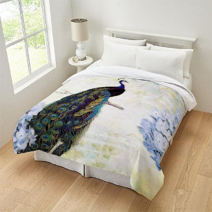 Peacock and hydrangea duvet cover